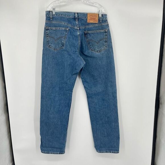 Vintage Levi's 550 Jeans Blue Denim Straight Leg Cotton Black Batwing Mens 36x32 - Picture 2 of 8